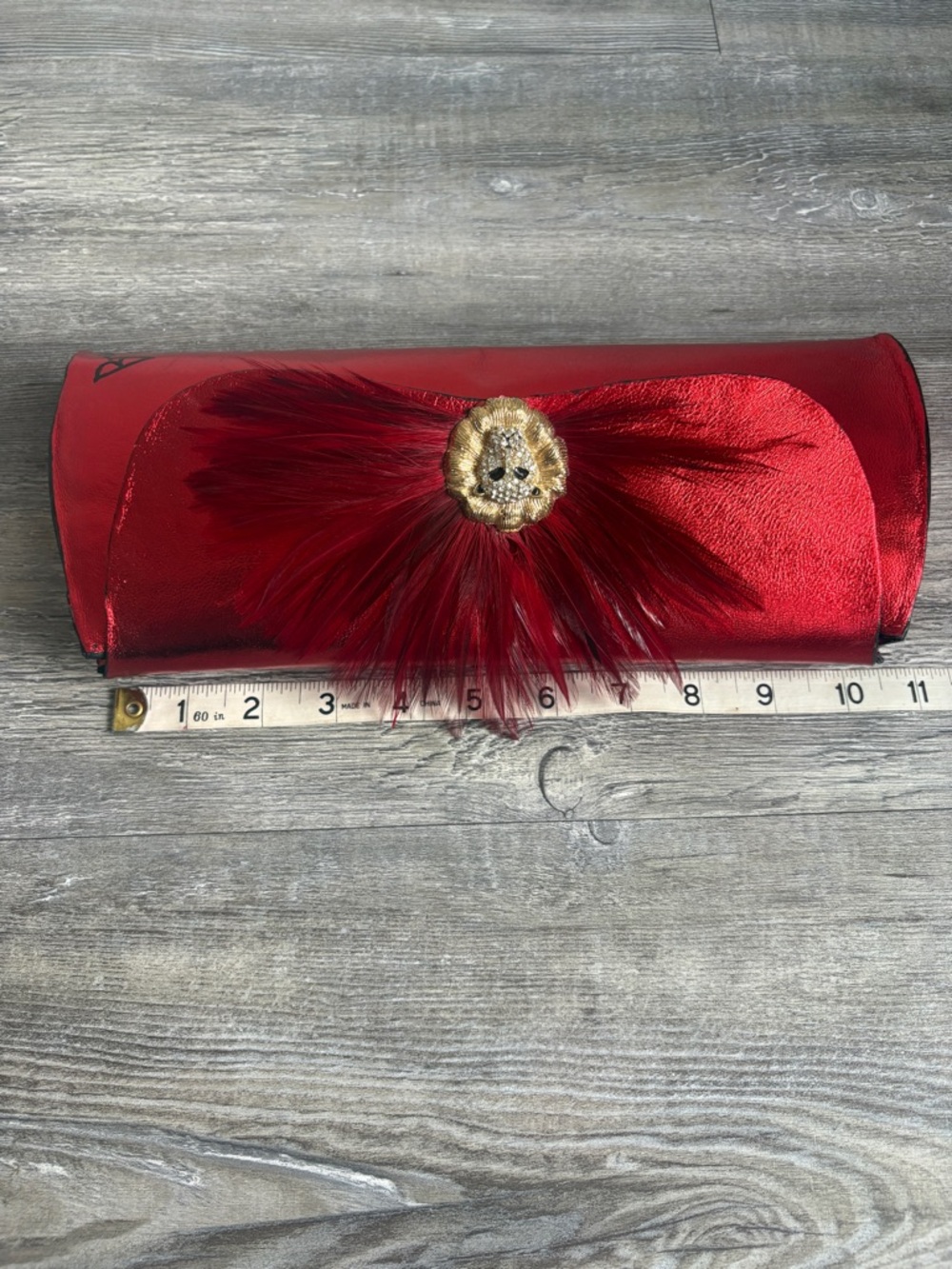 Luxury Handcrafted Metallic Red Leather Clutch - Picture 11 of 13